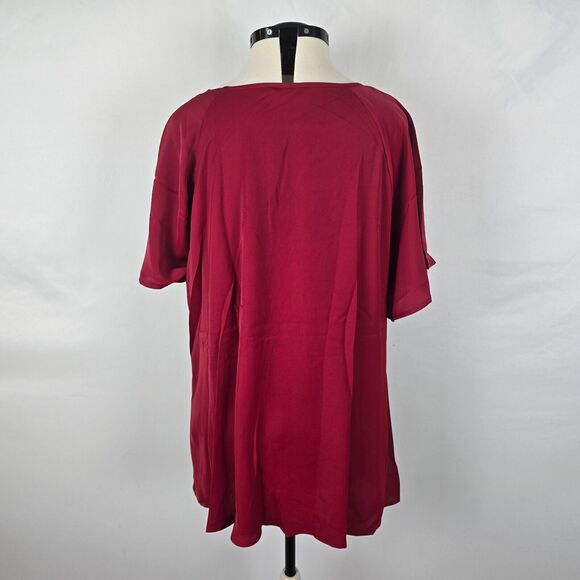 Bloomchic Blouse Women's 2X Red Keyhole Knotted Front Ruffle Short Sleeve NWT - Picture 5 of 13